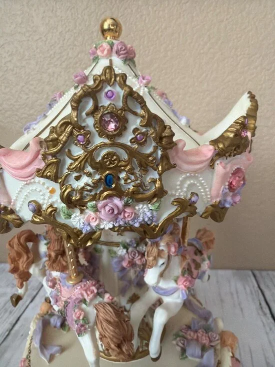 RARE San Francisco Music Box Dual Counter Rotating Angel 3-Horse Carousel - Picture 8 of 10